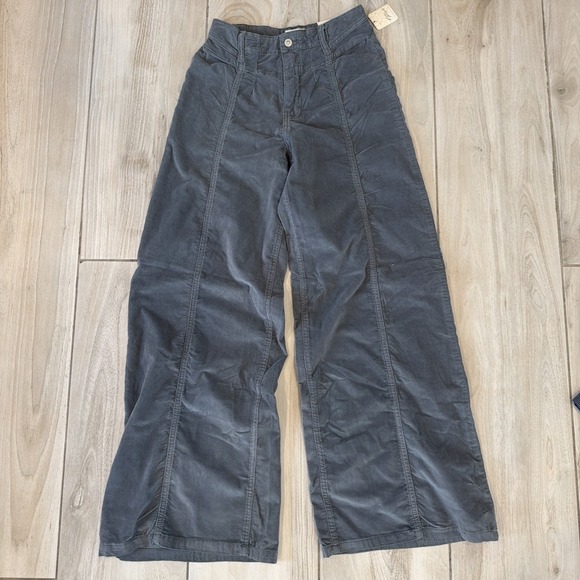 We The Free Pants - We The Free Women's Wide-Leg Corduroy Pants Light Grey High Rise Pockets Size 29